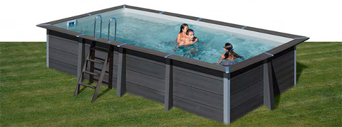 piscina fuori terra in WPC effetto legno, di forma rettangolare